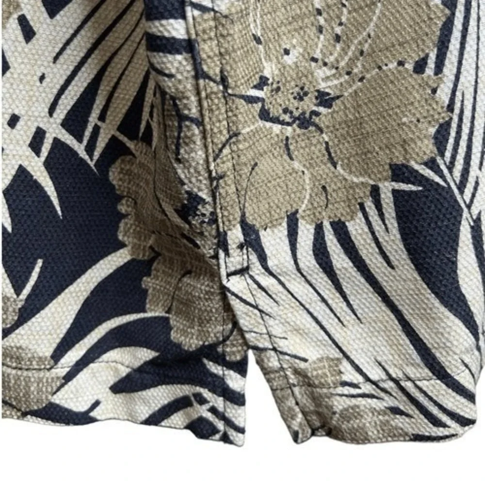 Caribbean Pure‎ Silk Men's Shirt Short Sleeve Tropical Print Black Tan Cream XL